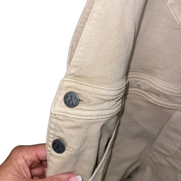 Calvin Klein Womens Overalls Vest Set Beige Size Large Cuffed Shorts Bib Y2K - Picture 7 of 15